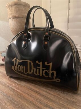 Von Dutch Black and Gold Dome Duffel Bag